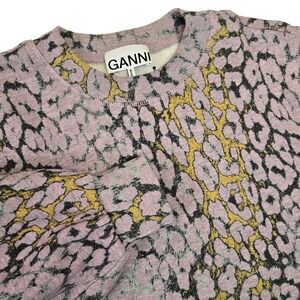 GANNI Isoli Leopard Print‎ Puff Sleeve Sweatshirt Women's Size XS Pink Gold